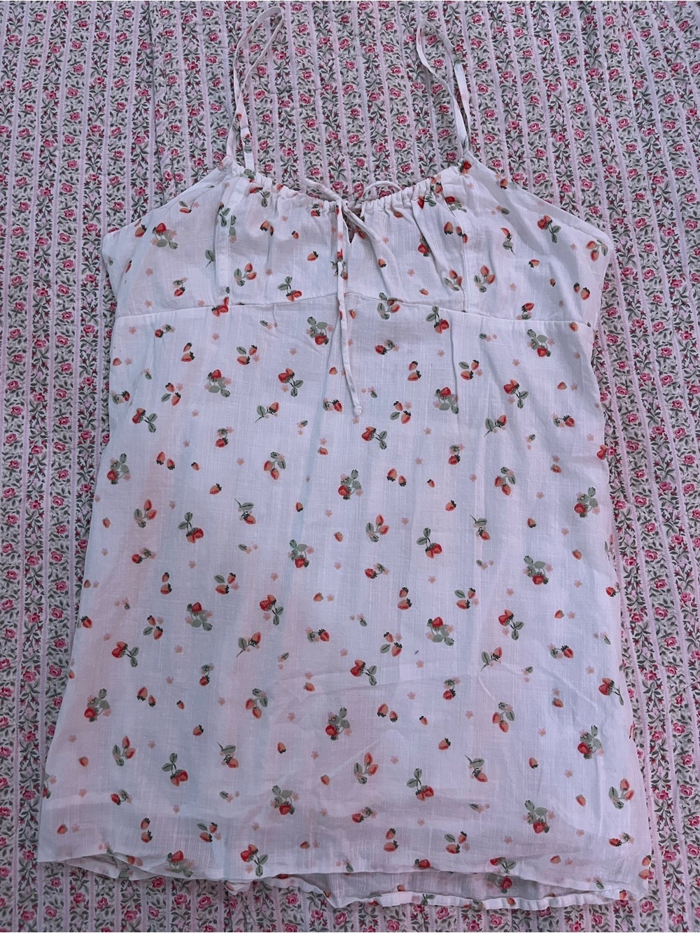 Cotton On White Floral Smocked Tank with Pink Accents